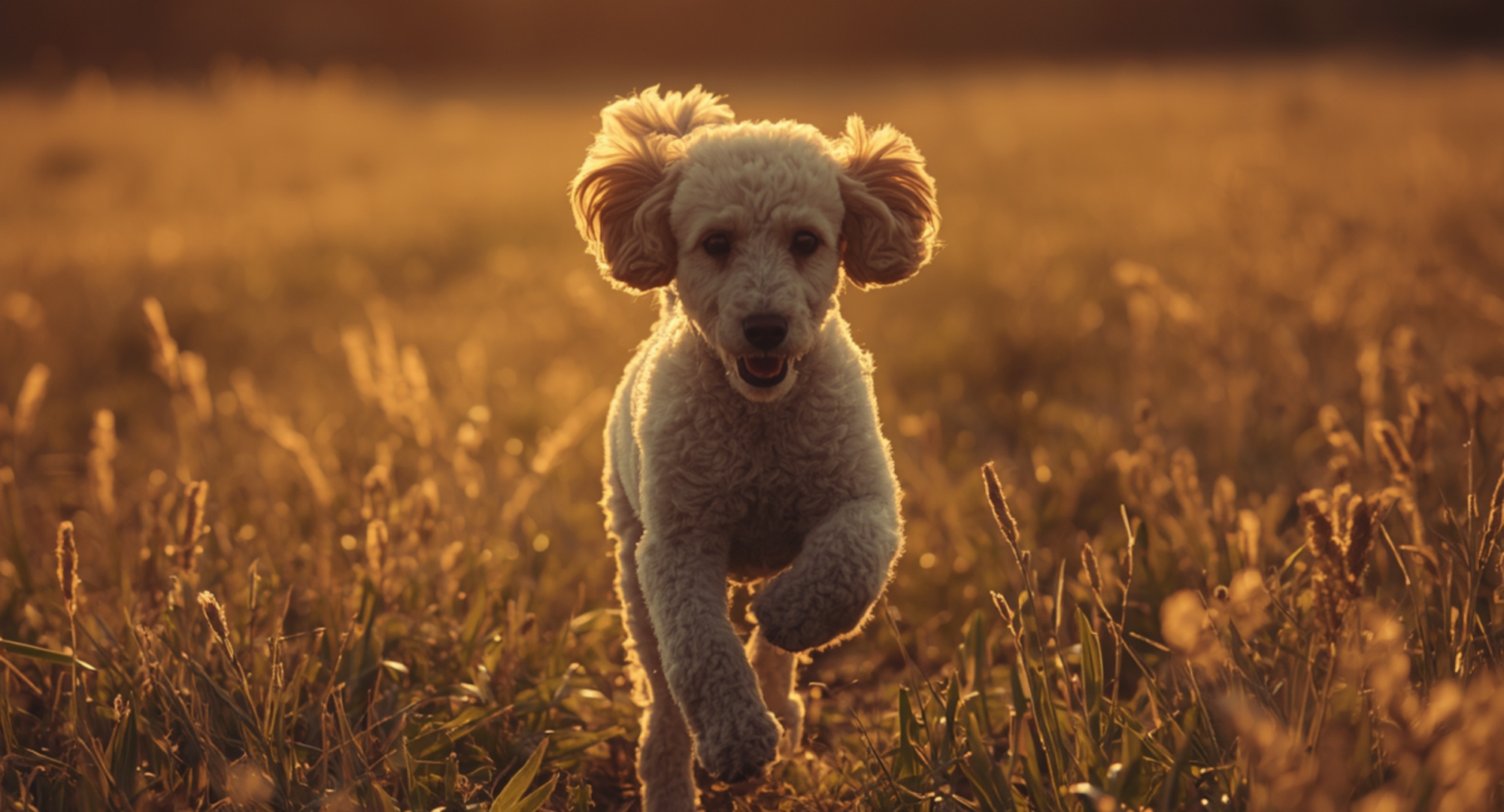Poodle running in a field